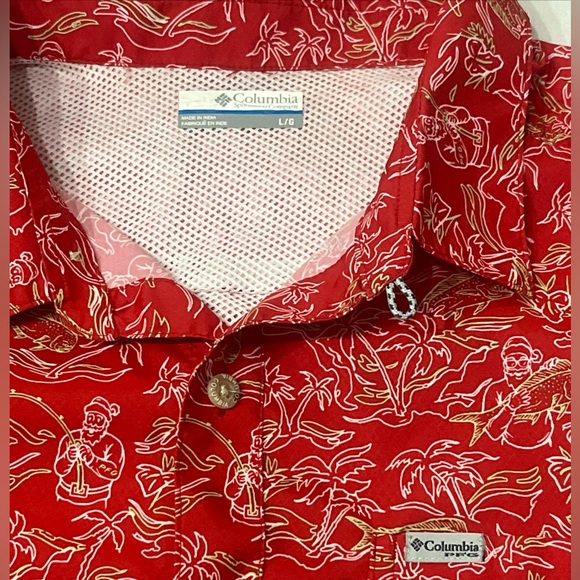 Columbia PFG Camp Shirt Men’s Sz Large Red Fish Print Vented Short Sleeve - Picture 3 of 12